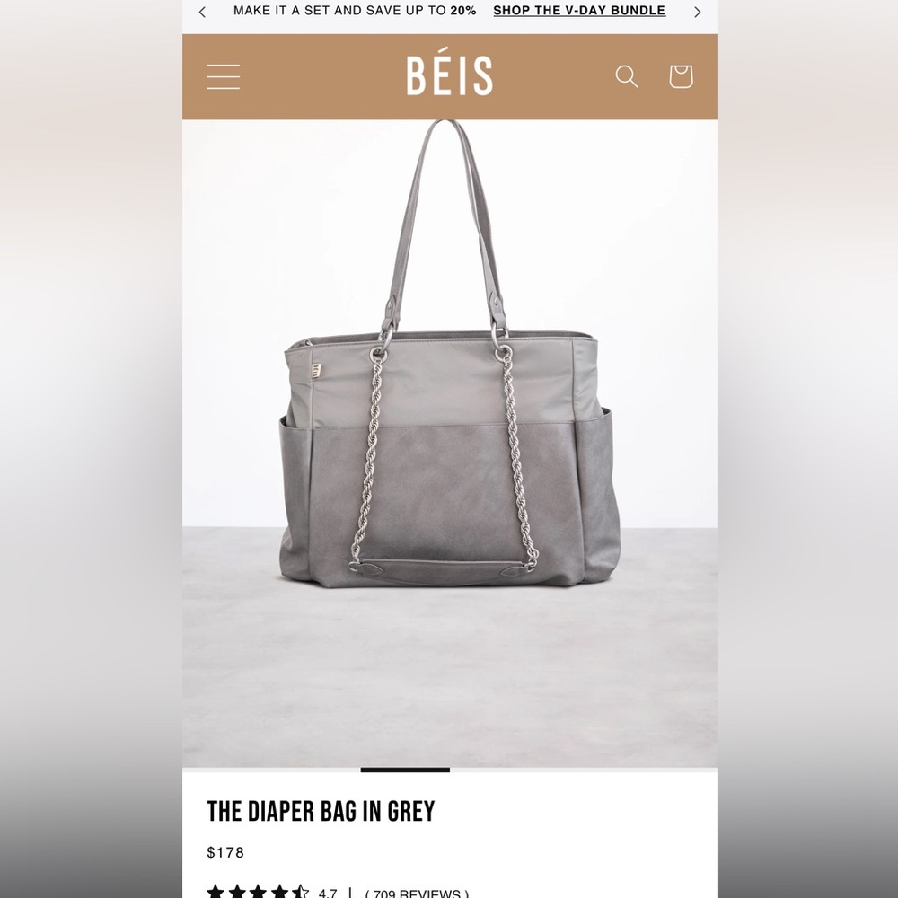 Beis Diaper Bag Grey New without tags